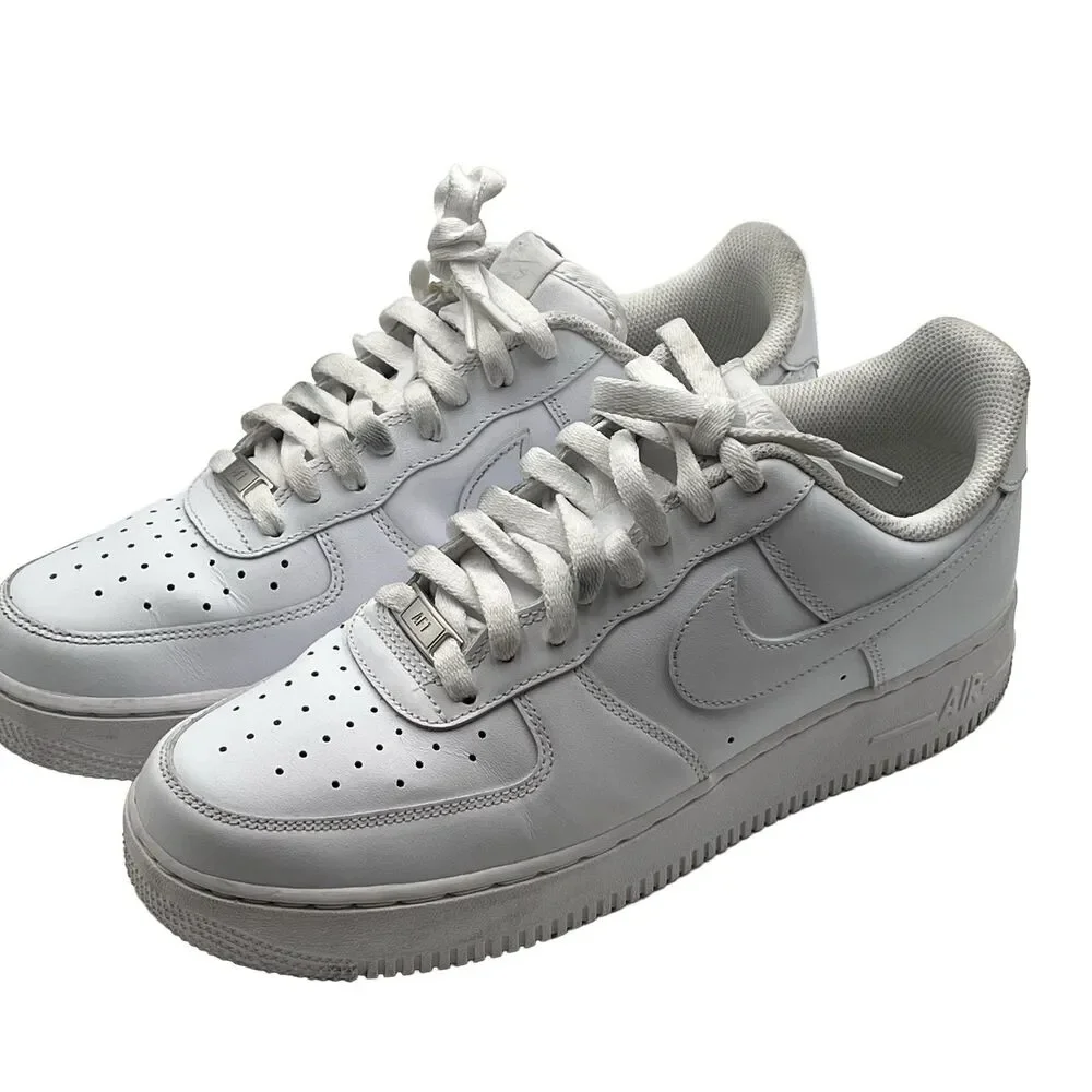 Nike Air Force 1 Low Top Sneakers Men's White Leather Size 9 Cushioned